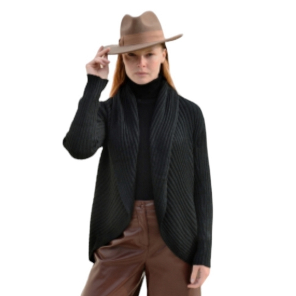 Peruvian Link Alpaca Collection Black Knit Open Cardigan Neutral Natural Country